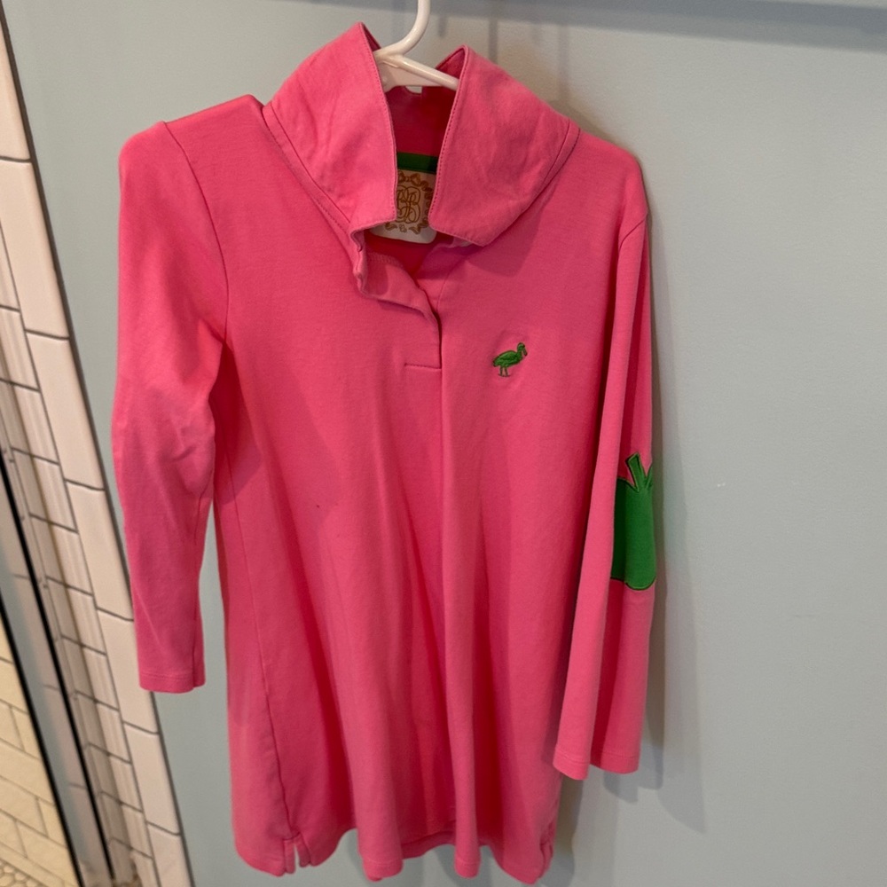 TBBC Pink Long Sleeve Polo Shirt with Green Logo